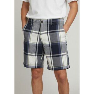 Aeropostale Mens Plaid Shorts Size 30 Beige & Navy Casual Cotton Blend